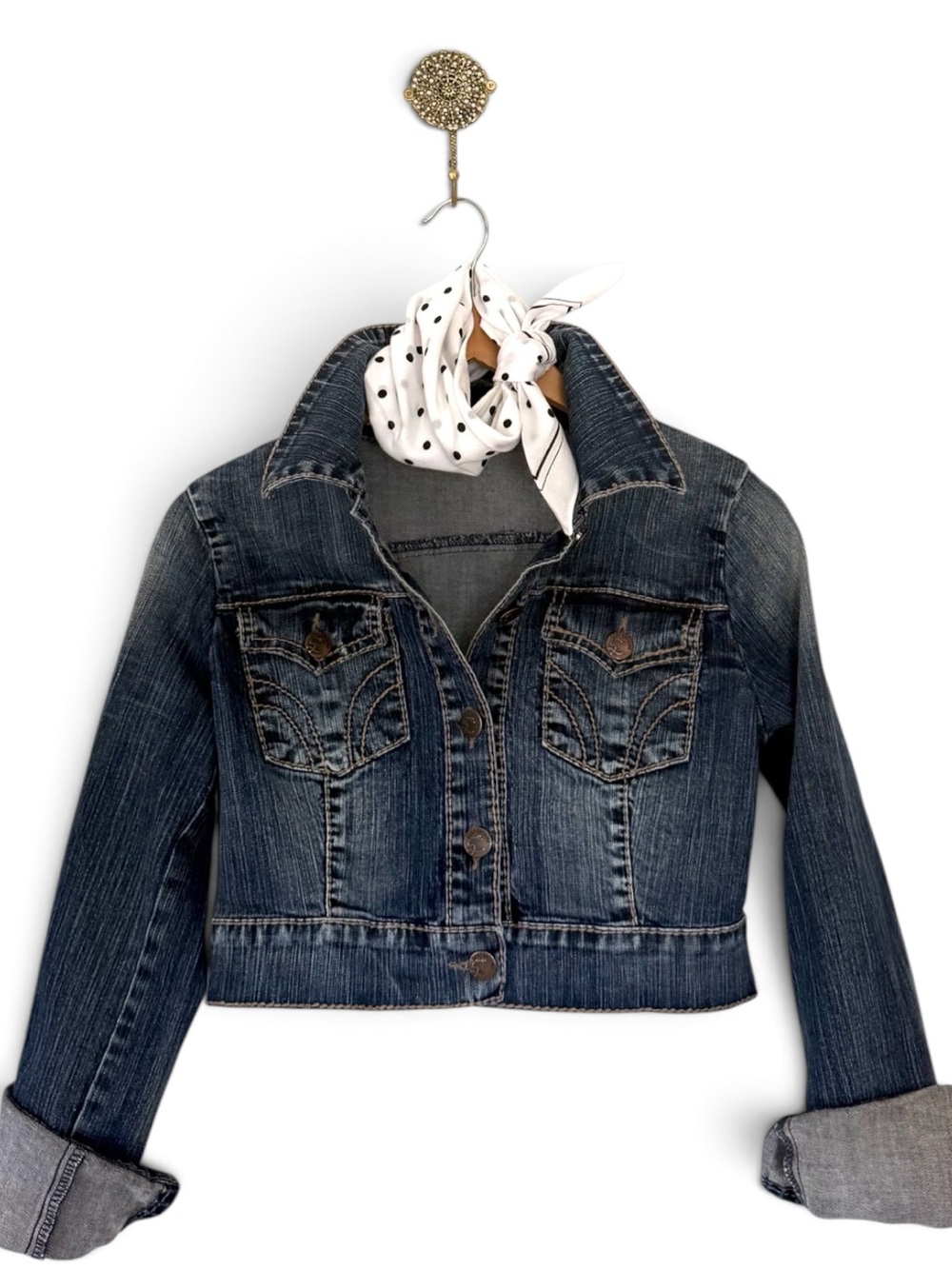 Serfontaine Dark Blue Cropped Denim Jacket